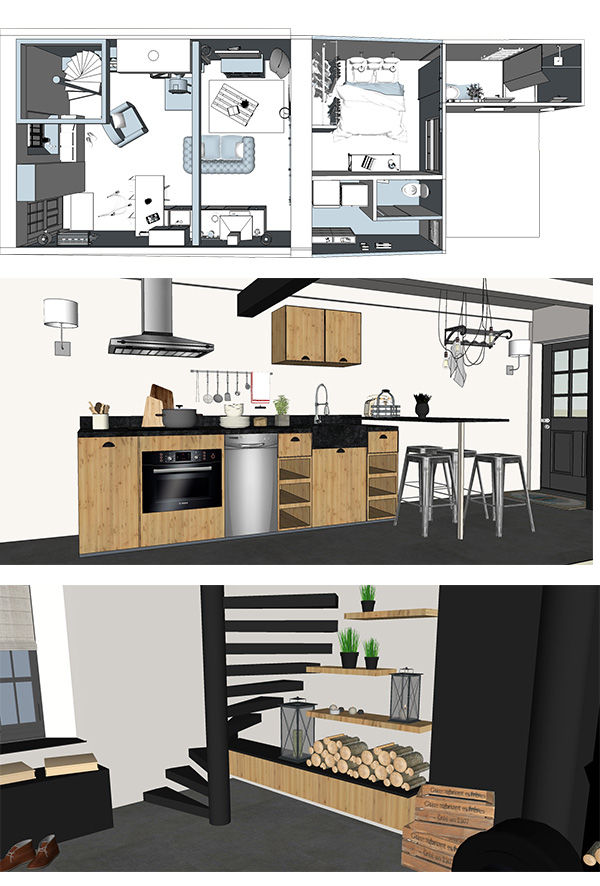 plan 3D des propositions pour le rez de chausée 