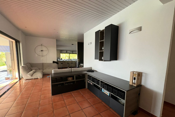 salon aménagé meubles sur mesure pour vinyles