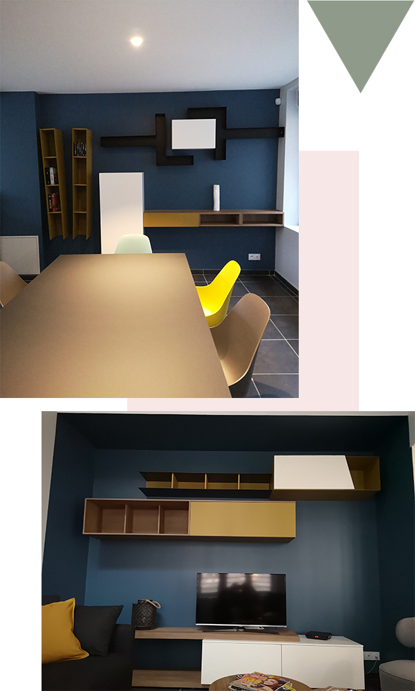 salon aménagé baie vitrée noire